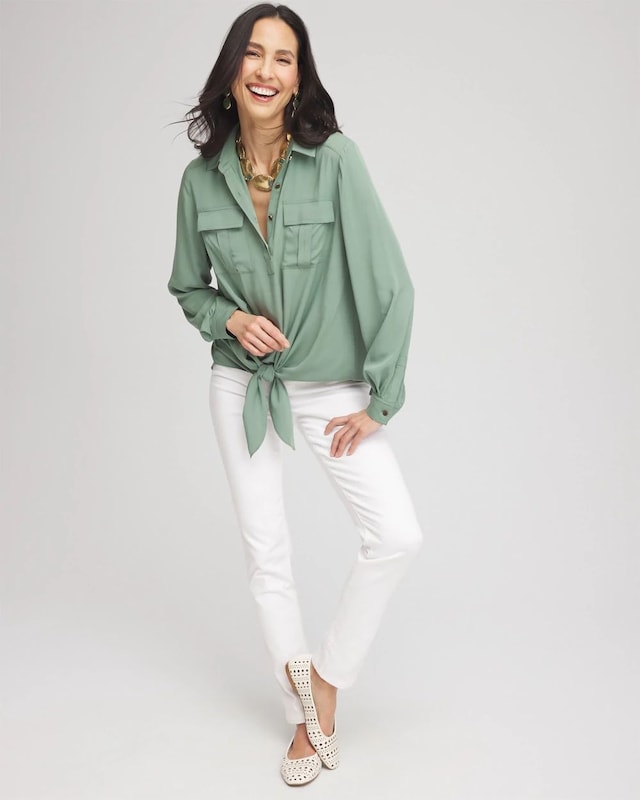 Silk Blend Tie-Front Pullover Top - image 2